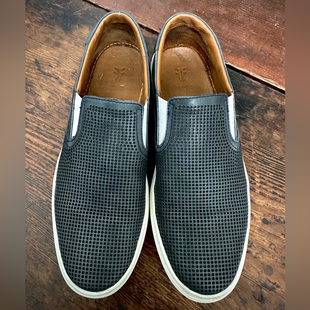 Frye Black Brett Perf Leather Slip-On Loafers